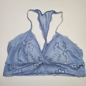 Aerie Lace Padded Plunge Bralette with Razorback Size Large, Blue Periwinkle